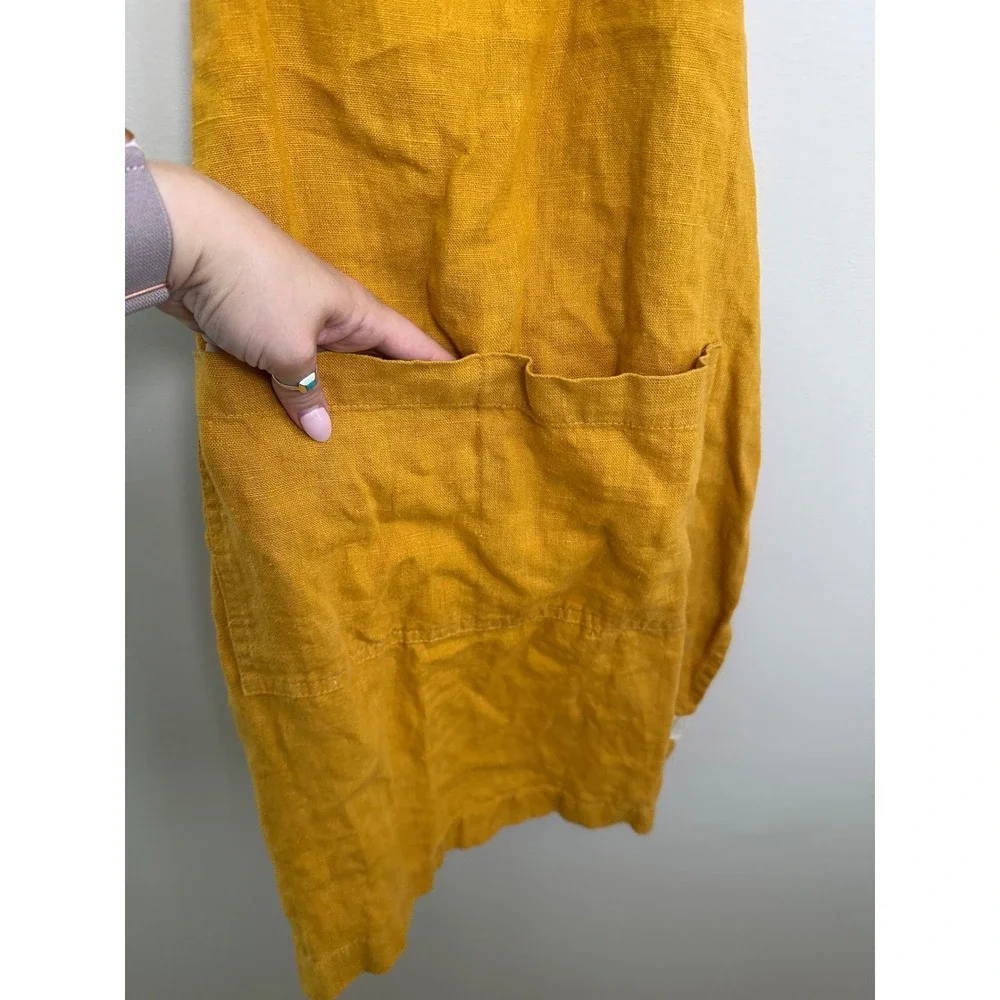 Linen Tales Apron Unisex OS Mustard Yellow EUC 100% Linen Lithuania Pockets